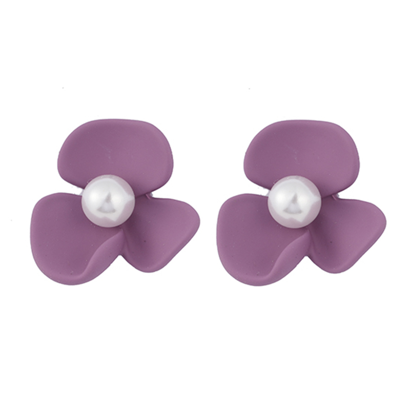 紫色珐琅花卉耳环