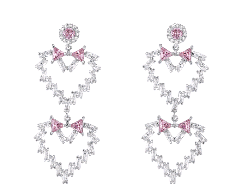 粉色 Double Love 锆石耳环 ETB083