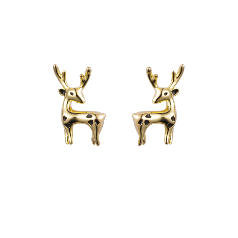 镀金雕刻花纹小鹿造型耳环