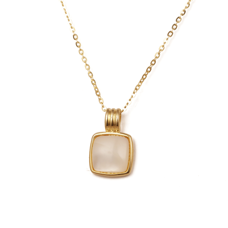 方形半宝石吊坠项链