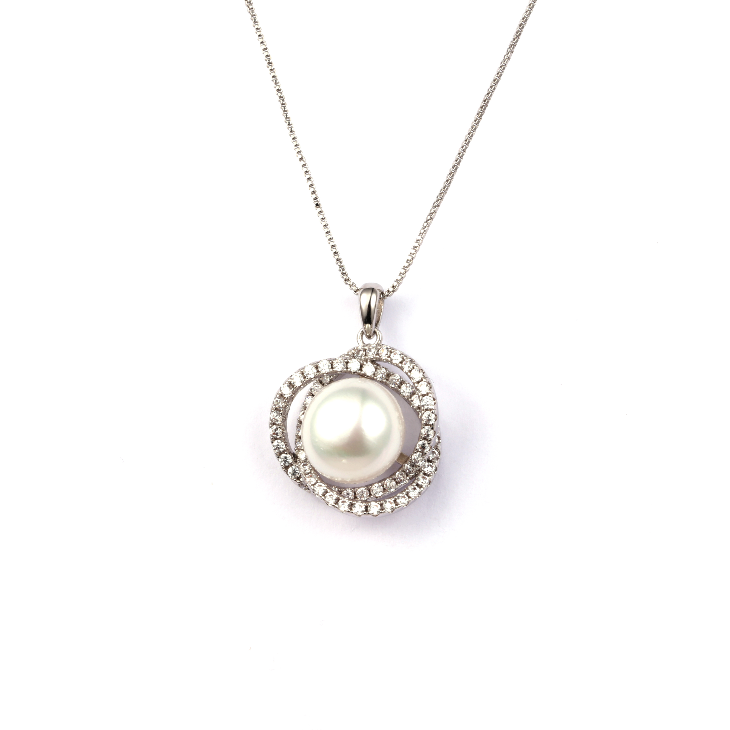 有货珍珠混合方晶锆石吊坠项链 $2.5-$3.0
