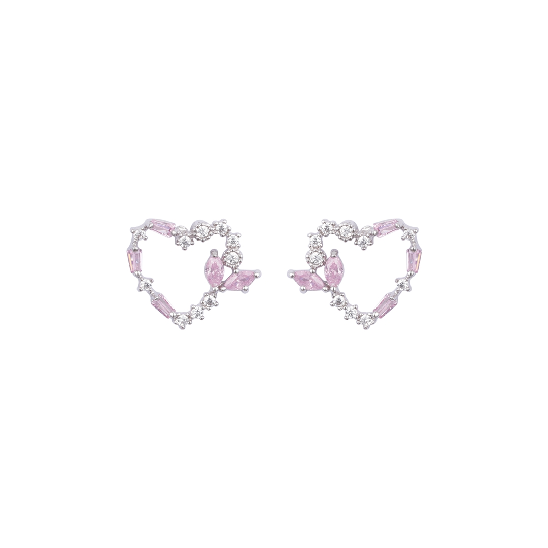 粉色和白色方晶锆石镀铑耳环新潮款式