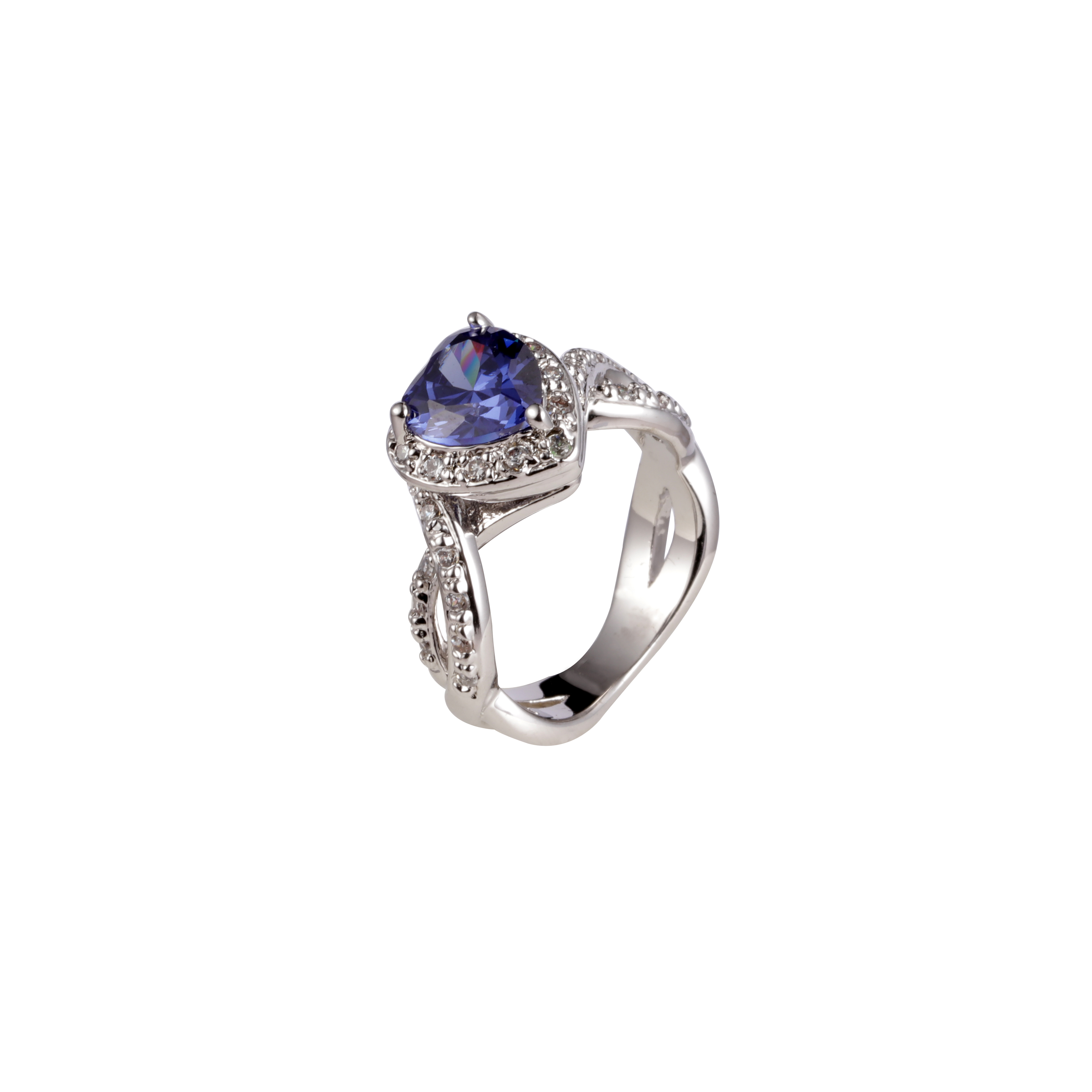 立方锆石蓝色水钻戒指 