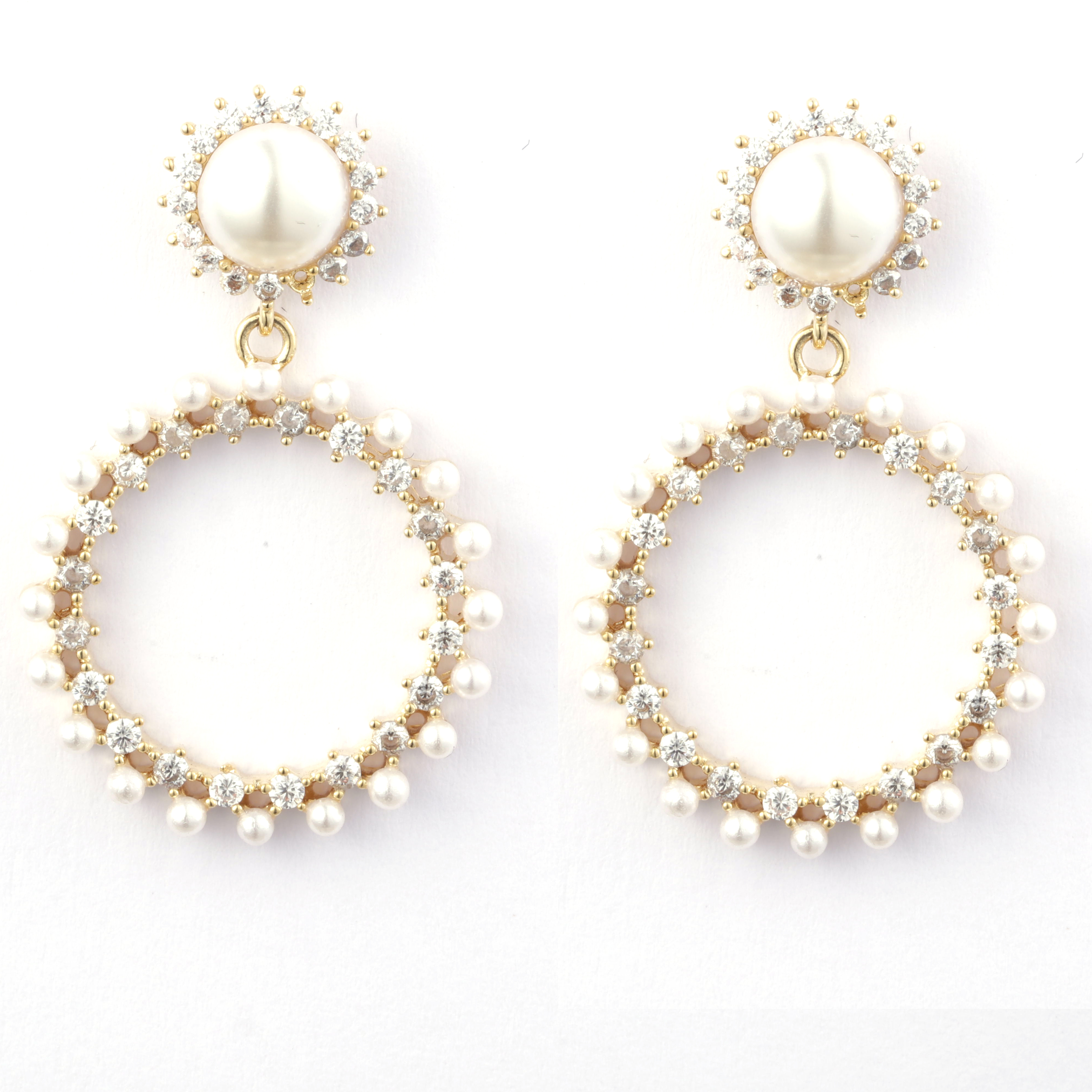 出厂价珍珠装饰圈时尚耳环黄铜底座镀金 
