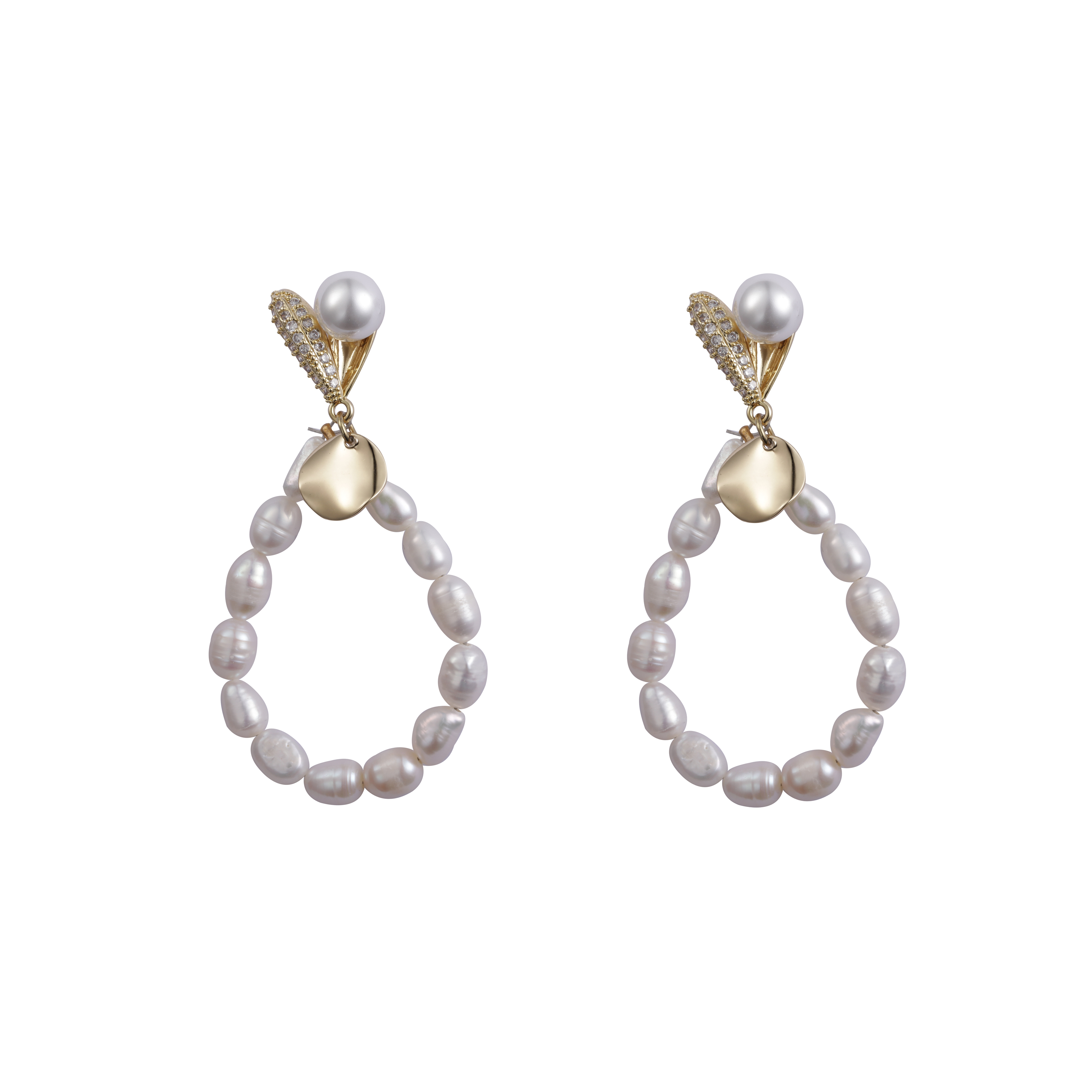 立方氧化锆椭圆形珍珠装饰时尚耳环