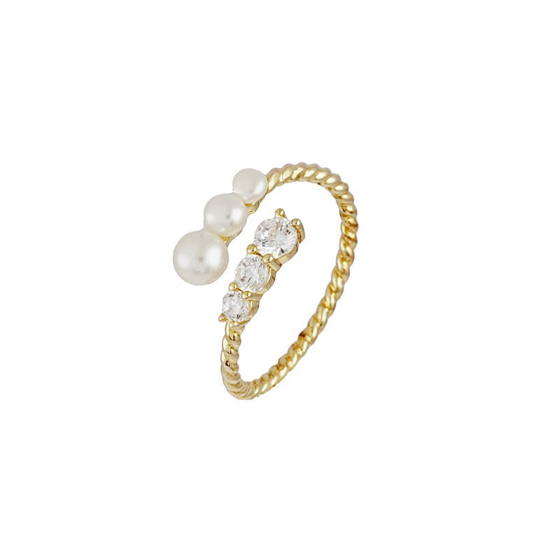 开口珍珠和方晶锆石戒指 2R02646