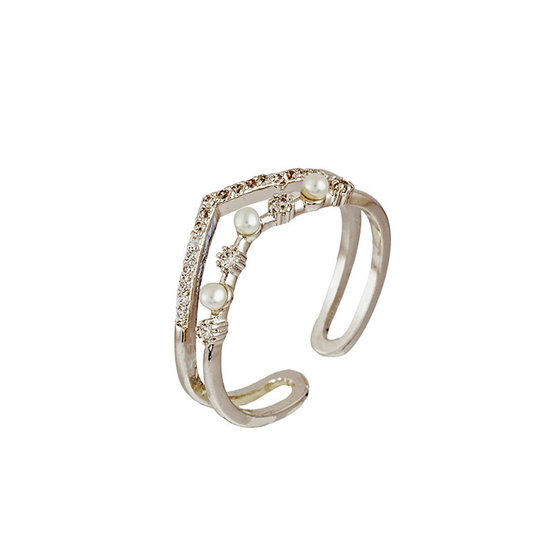 开口珍珠和方晶锆石戒指 2R02631