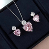 粉色 Love 水晶方晶锆石吊坠项链和耳环套装 STB018