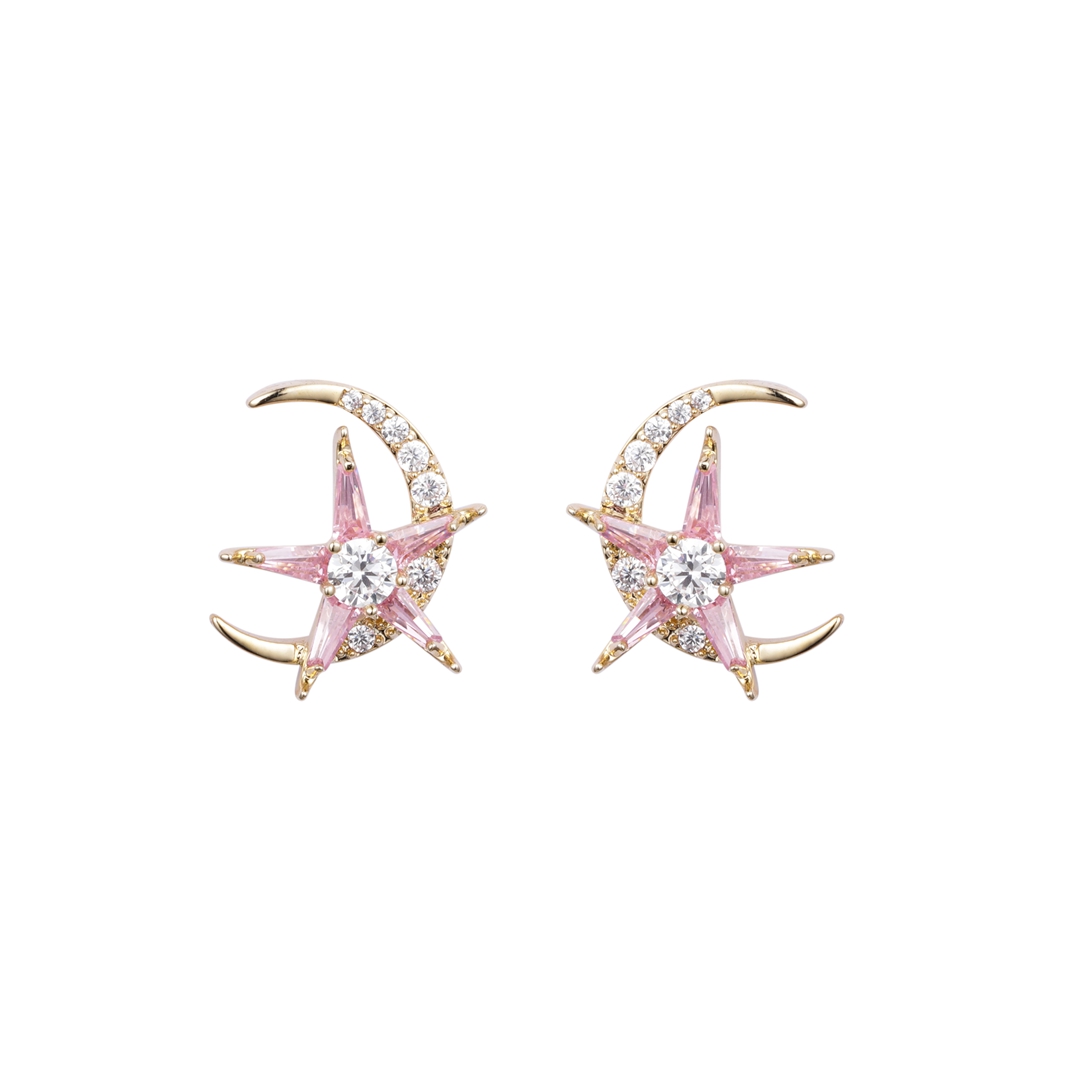 可爱的月亮和星星粉色方晶锆石耳环低最小起订量面议价格