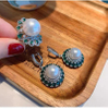 绿色宝石白色大珍珠耳环和戒指套装 STB002