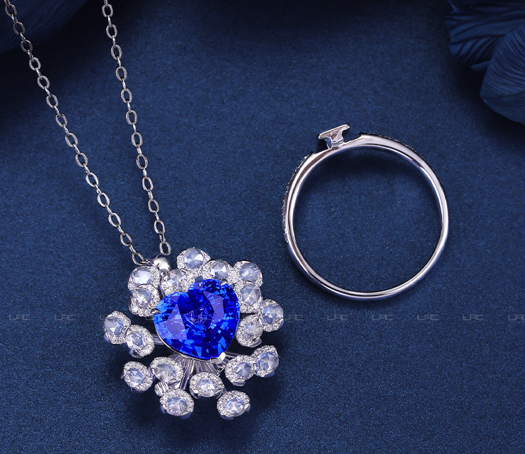 蓝色爱情宝石吊坠项链和戒指套装 STB024