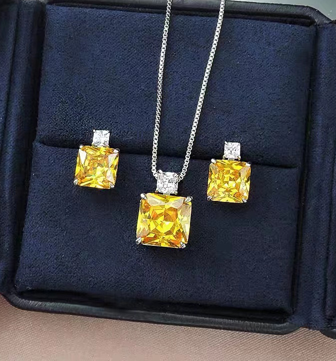 黄色水晶宝石吊坠项链和耳环套装 STB013
