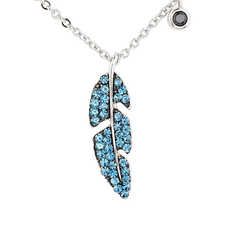  羽毛吊坠项链蓝色方晶锆石 2.0-2.5 美元
