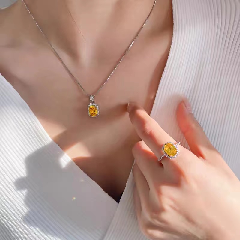 仿黄水晶吊坠锆石项链和戒指套装 STB006