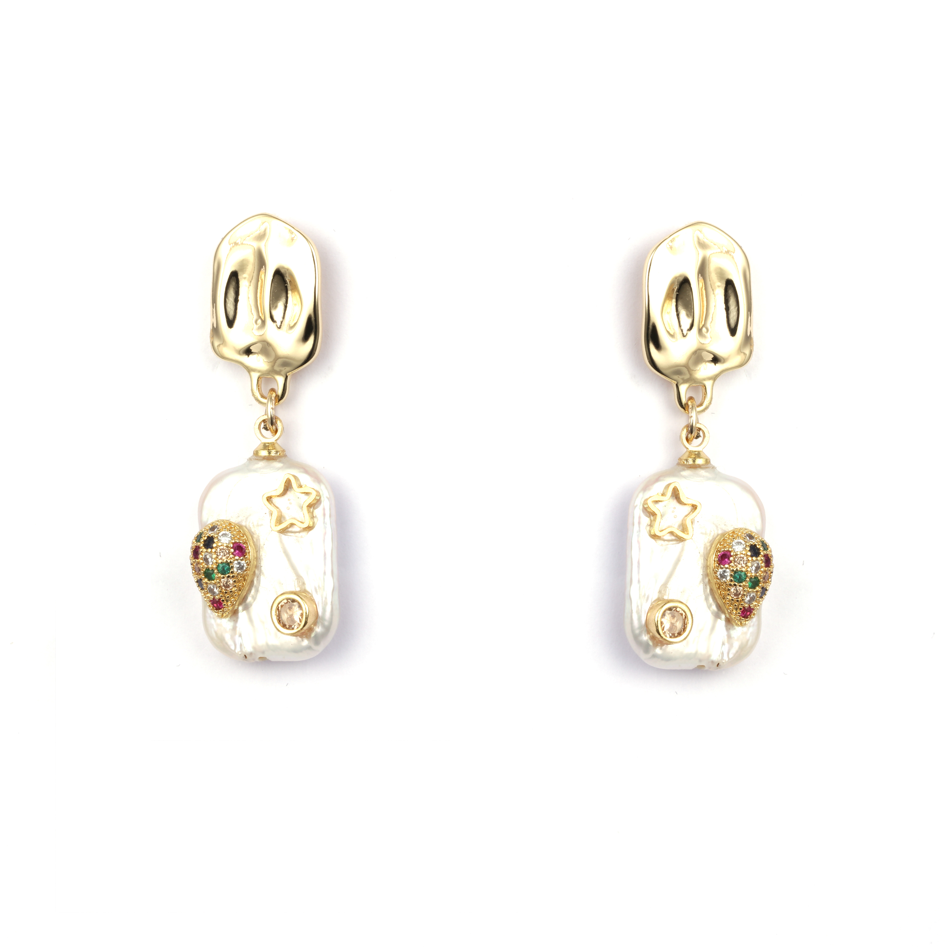 彩色立方氧化锆巴洛克式珍珠时尚耳环