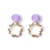 薰衣草紫方晶锆石和珍珠圈形耳环 