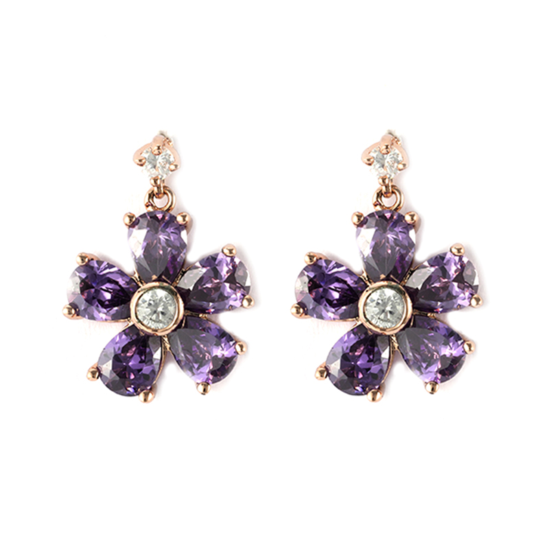 时尚吊坠紫色方晶锆石耳环   
