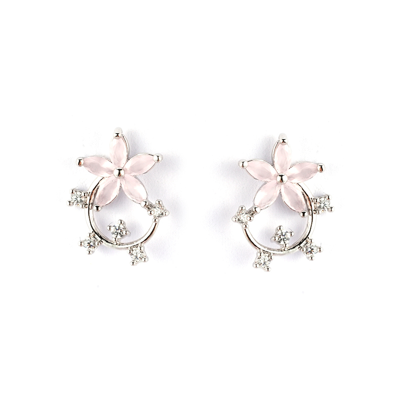 莲花和方晶锆石耳环
