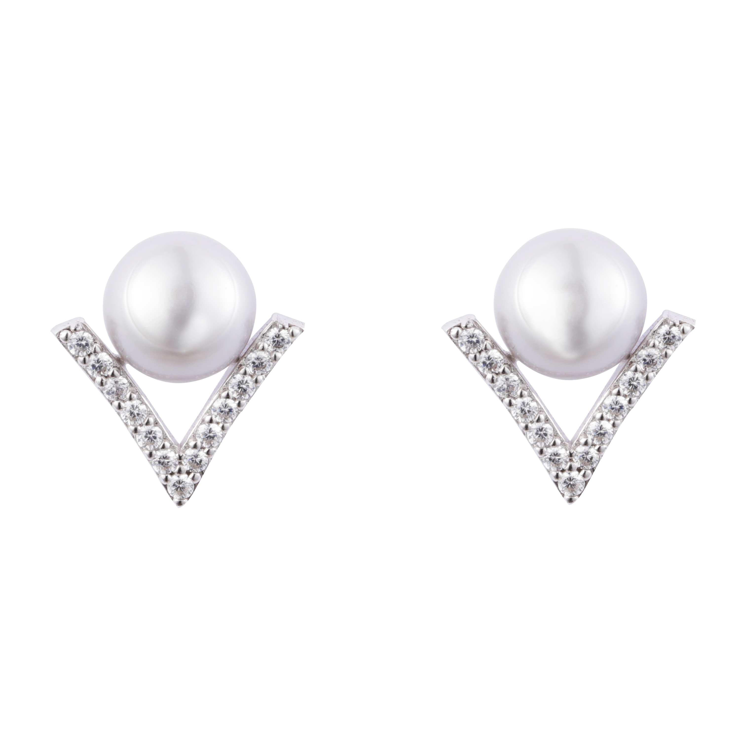 出厂价供应高质量镀白金珍珠锆石耳环