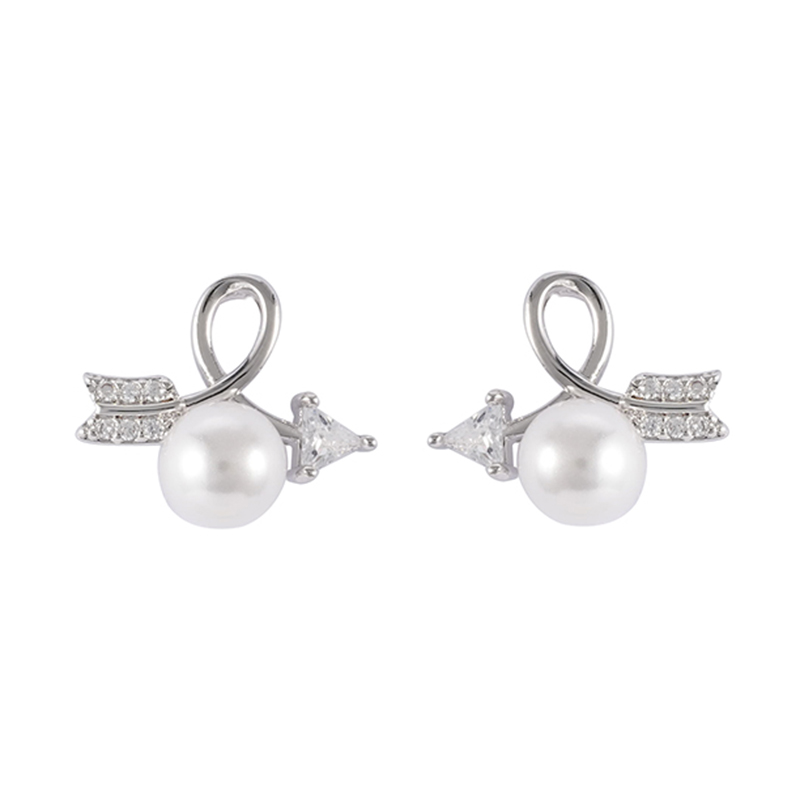 有货珍珠方晶锆石耳环