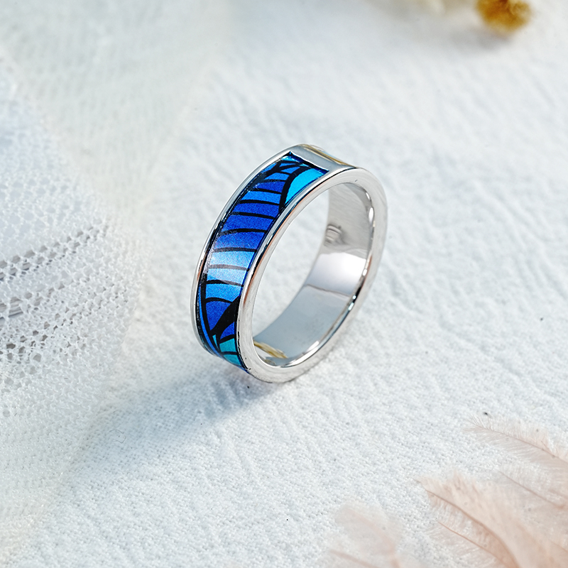 蓝色印花线条时尚戒指PET025