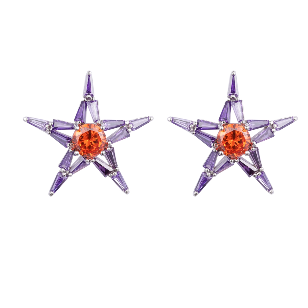 基本款方晶锆石紫色星星时尚耳环